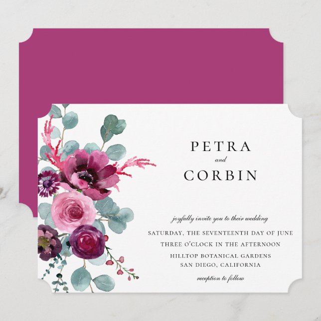 Jewel Tone Garden Floral Wedding Invitation (Front/Back)