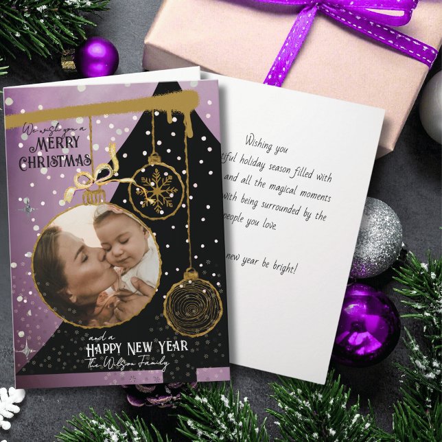 Jewel Tone Lavender & Gold Photo Christmas Card (Jewel Tone Lavender & Gold Photo Christmas Card)