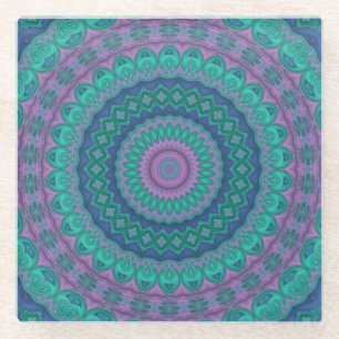 Jewel Tone Mandala Glass Coaster