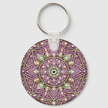 Jewel‑Tone Mandala Keychain – Colourful Geometric
