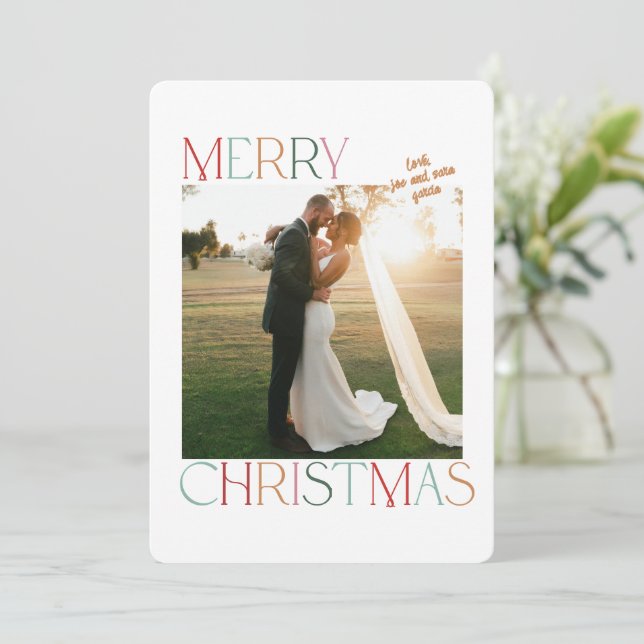 Jewel Tone Married Newlywed Christmas Card (Standing Front)