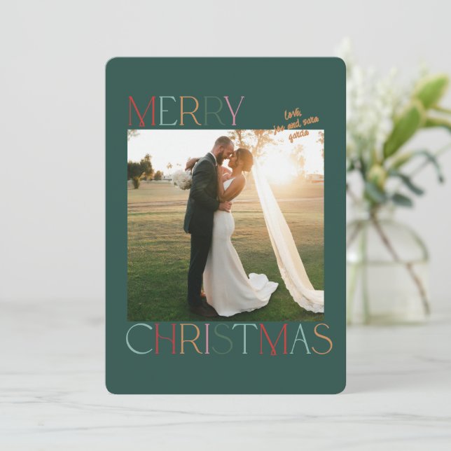 Jewel Tone Married Newlywed Christmas Card (Standing Front)