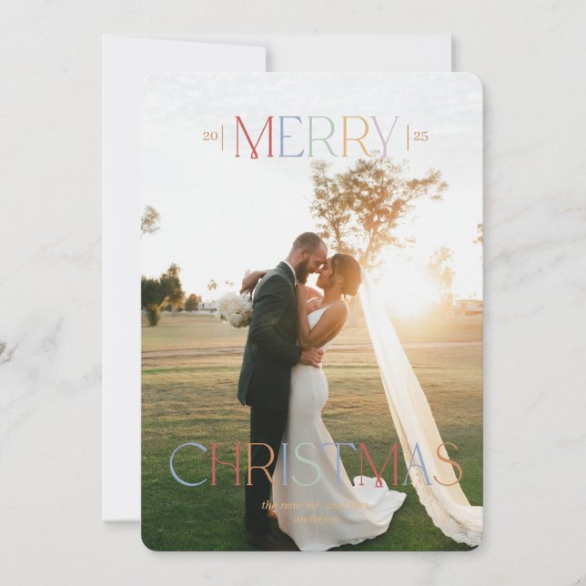 Jewel Tone Married Newlywed Christmas Card (Front)