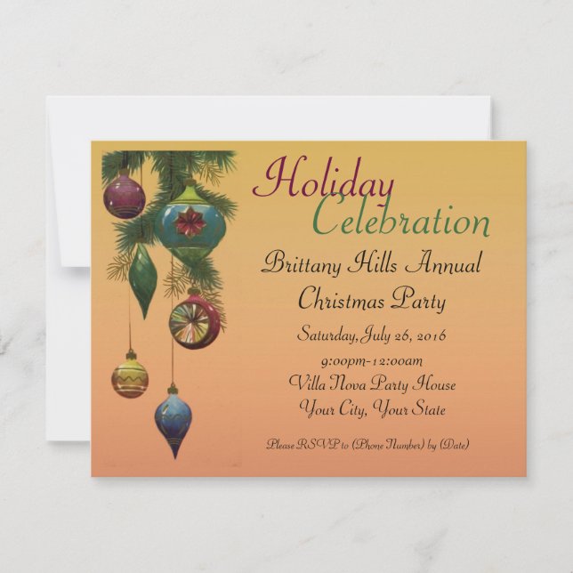 Jewel Tone Ornaments Custom Christmas Invitations (Front)