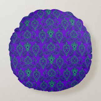 Jewel-Tone Ornate Paisley Design Round Cushion
