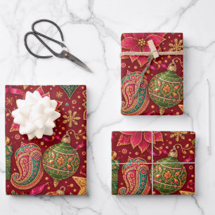 Jewel Tone Paisley Christmas Wrapping Paper Sheets