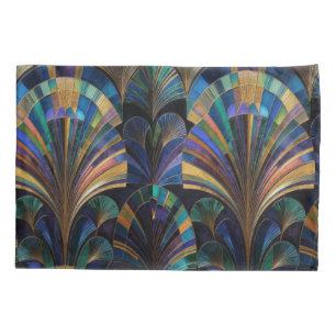 Jewel Tone Peacock Blue Purple Gold Art Deco Pillowcase