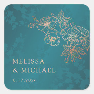 Jewel Tone Peacock Floral Wedding  Square Sticker