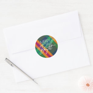 Jewel Tone Plaid Merry & Bright Christmas Classic Round Sticker