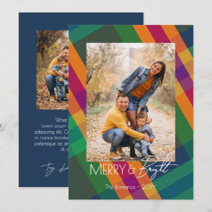 Jewel Tone Plaid Merry & Bright Christmas Photos Holiday Card