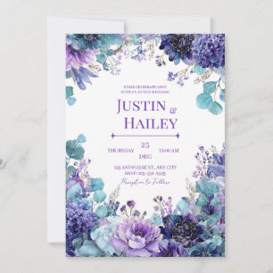 Jewel Tone Purple and Blue Floral Wedding Invitation