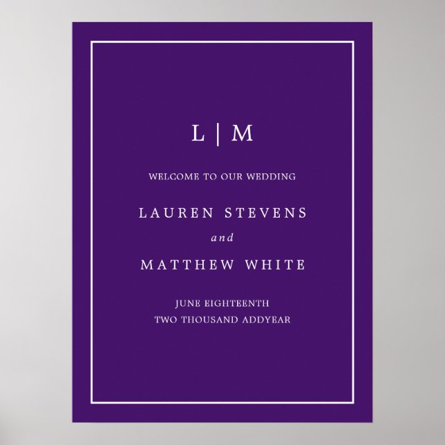 Jewel Tone Purple Monogram Elegant Welcome Wedding Poster (Front)