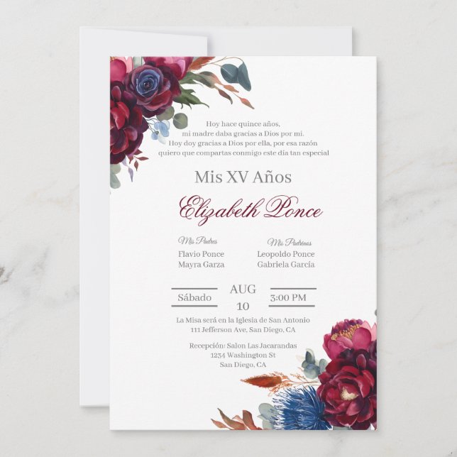 Jewel tone Quinceañera Invitation (Front)