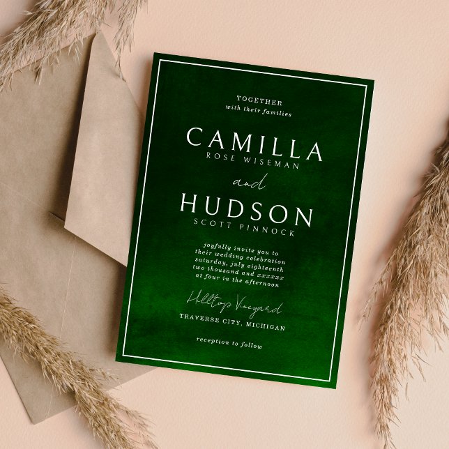 Jewel Tone Romance | Emerald | Minimal Wedding Invitation (Creator Uploaded)