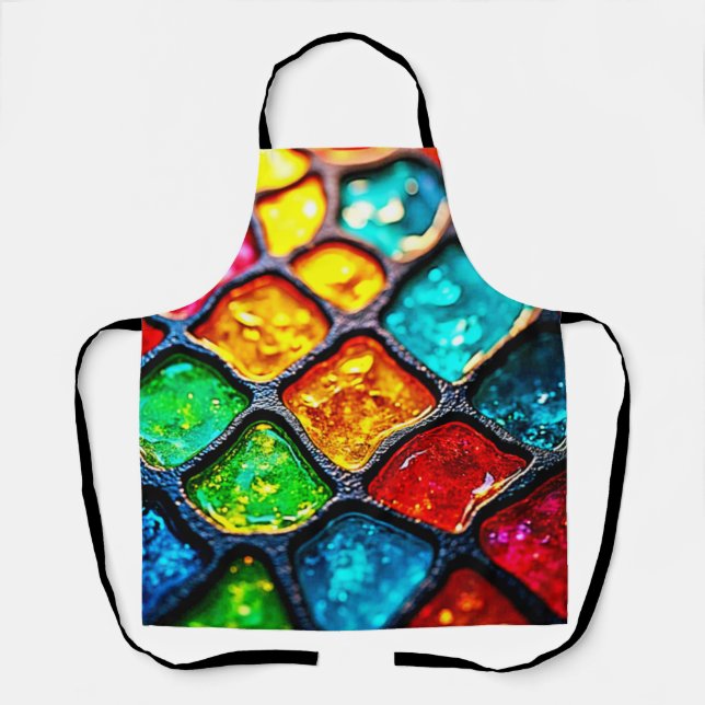 Jewel Tone Stained Glass Art Glow Design Apron (Front)