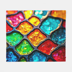 Jewel Tone Stained Glass Art Glow Design Fleece Blanket