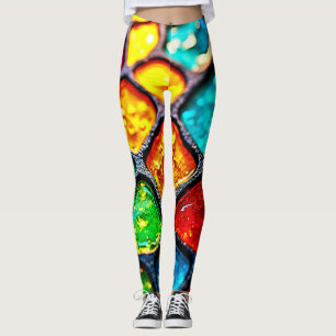 Jewel Tone Stained Glass Art Glow Design Leggings