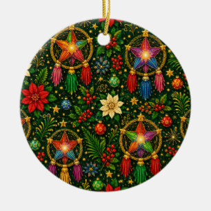 Jewel Tone Star Lantern Christmas Ceramic Ornament