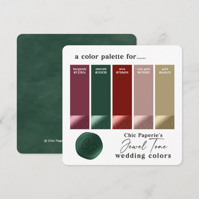 Jewel Tone Swatches Wedding Colour palette Card (Front/Back)