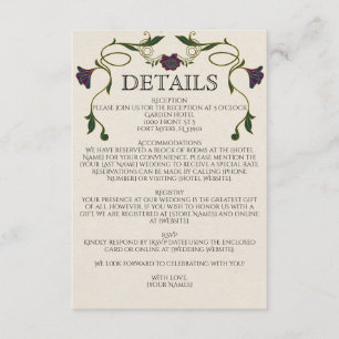 Jewel Tone Vintage Art Nouveau Floral Wedding Enclosure Card