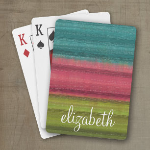 Jewel Tone Watercolor Stripes Custom Name Playing Cards