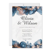Jewel Tone Wedding Invite, Navy Blue and Rose Gold