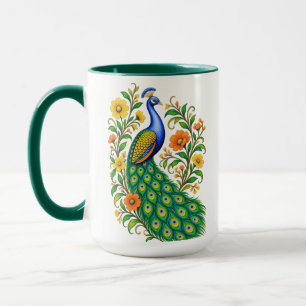 Jewel Toned Art Nouveau Peacock and Flowers Mug