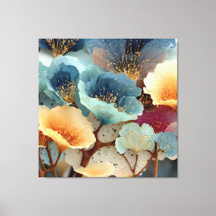 Jewel-Toned Bioluminescent Floral Explosion Canvas Print