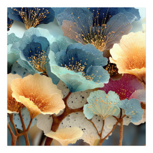 Jewel-Toned Bioluminescent Floral Explosion Photo Print