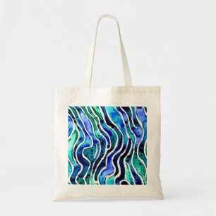 Jewel-Toned Blue and Green Pattern Canvas Tote Bag