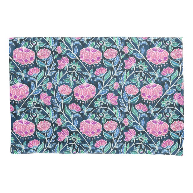 Jewel Toned Boho Chalk Chintz Floral Pattern Pillowcase (Front)