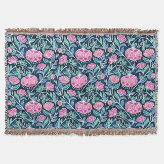 Jewel Toned Boho Chalk Chintz Floral Pattern Throw Blanket