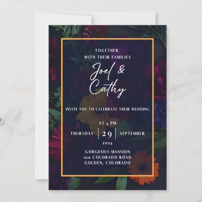 Jewel Toned Florals Wedding Invitation (Front)