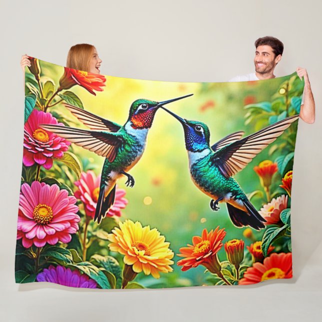 Jewel-Toned Hummingbird Magic Design Fleece Blanket (In Situ)