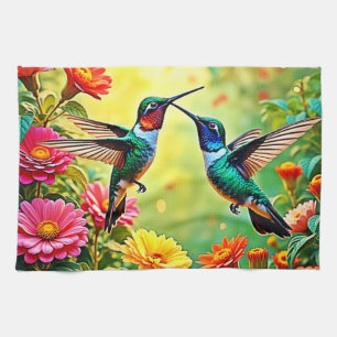 Jewel-Toned Hummingbird Magic Design Tea Towel