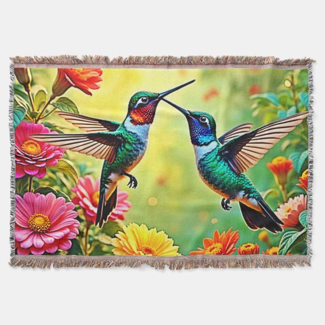 Jewel-Toned Hummingbird Magic Design Throw Blanket (Front)