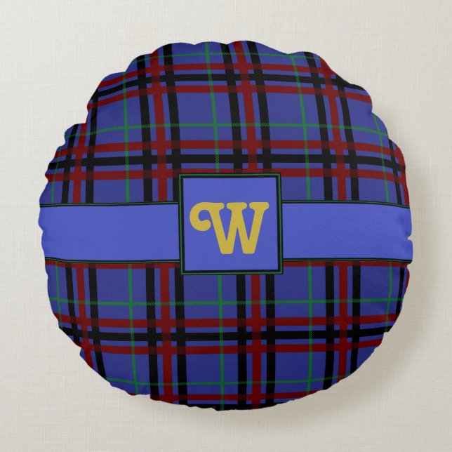 Jewel-Toned Plaid Round Pillow (Front)