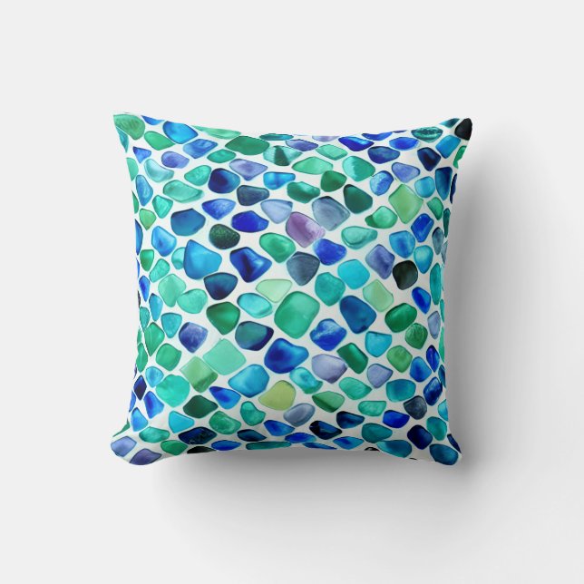 Jewel-Toned Sea Glass Pattern Throw Pillow (Front)