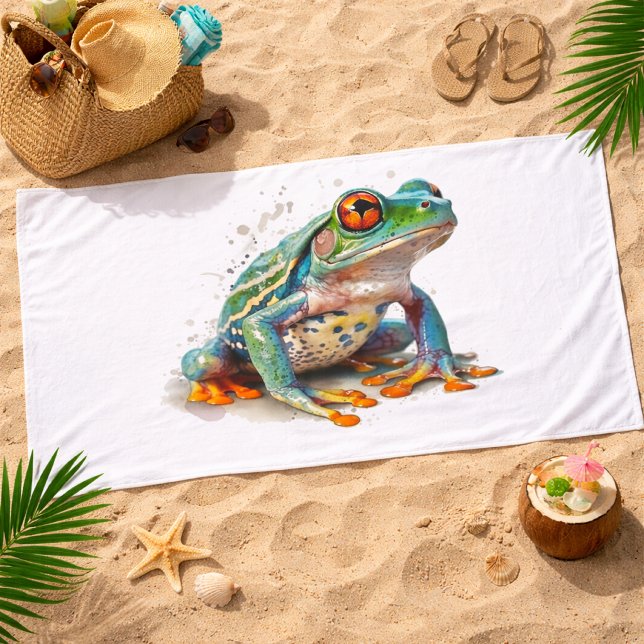 Jewel-Toned Watercolor Frog  Bath Towel (Creator Uploaded)