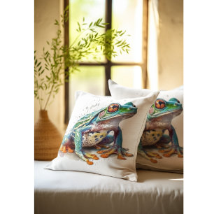 Jewel-Toned Watercolor Frog Cushion