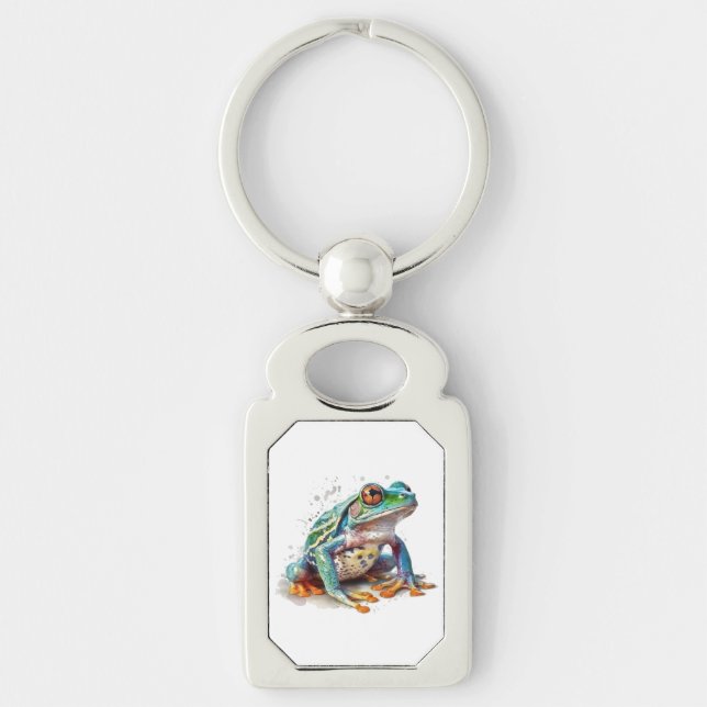 Jewel-Toned Watercolor Frog Key Ring (Front)