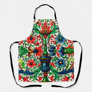 Jewel Tones Mediaeval Manuscript Flowers Scrolls Apron