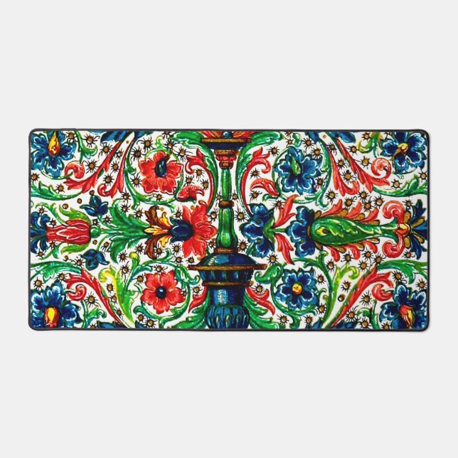 Jewel Tones Mediaeval Manuscript Flowers Scrolls Desk Mat (Front)