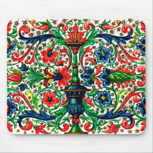 Jewel Tones Mediaeval Manuscript Flowers Scrolls Mouse Mat