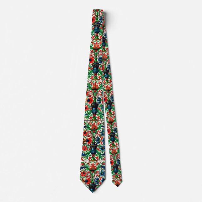 Jewel Tones Mediaeval Manuscript Flowers Scrolls Tie (Front)