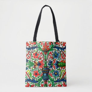 Jewel Tones Mediaeval Manuscript Flowers Scrolls Tote Bag