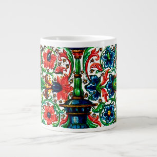 Jewel Tones Medieval Manuscript Flowers Scrolls Large Coffee Mug