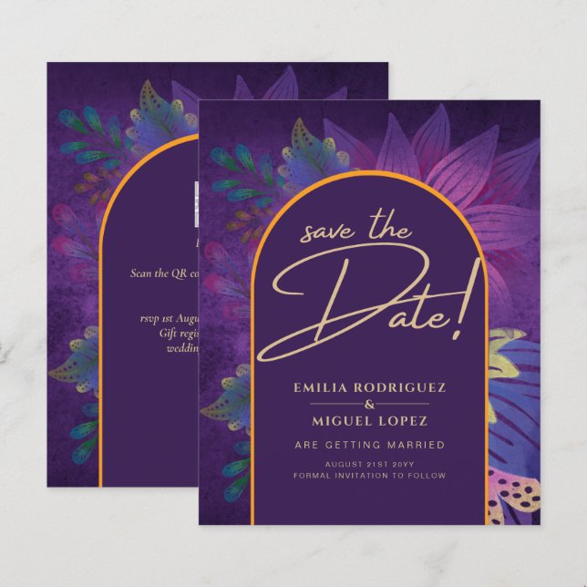 Jewel Tones Plum Purple Berry Gold Wedding (Front/Back)