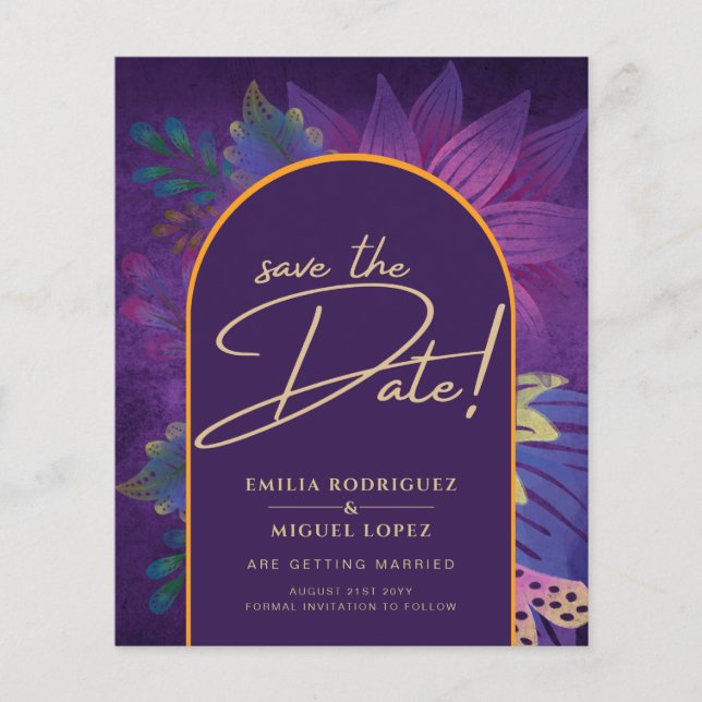 Jewel Tones Plum Purple Berry Gold Wedding Flyer (Front)