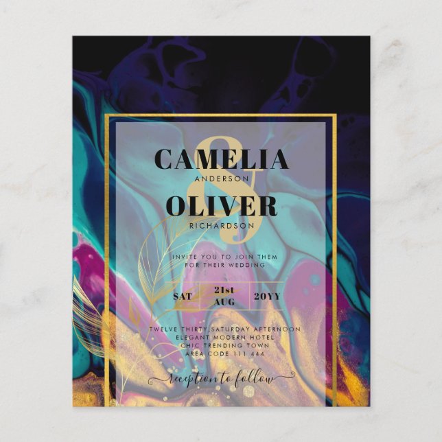 Jewel Tones WEDDING INK Plum Purple Teal Navy Gold Flyer (Front)